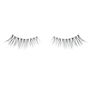 May include: A pair of false eyelashes, designed to add length and volume to the natural lashes. The lashes are black and have a natural, wispy look.