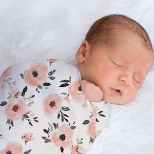 Baby Decke rosa Blumen, Baby Swaddle-Set, Swaddle-Decke, Geschenk für Neugeborene, Baby-Dusche-Geschenk, Swaddle-Set, Krankenhaus Baby