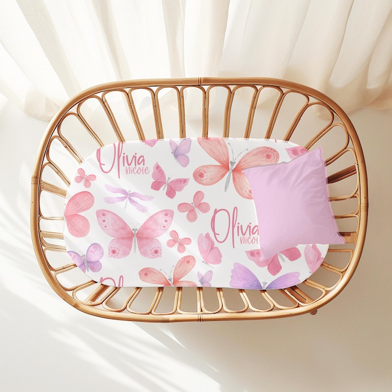 Personalized Baby Blanket, Butterfly Crib Sheet, Baby Changing Pad