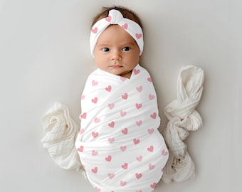 Pink Heart Blanket, Valentines Day baby, Newborn swaddle blanket, Baby girl blanket, Baby girl nursery, pink girl bedding, baby hospital