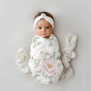 Baby Decke rosa Blumen, Baby Swaddle-Set, Swaddle-Decke, Geschenk für Neugeborene, Baby-Dusche-Geschenk, Swaddle-Set, Krankenhaus Baby