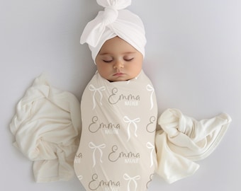 Manta personalizada para bebê, Manta com laço para bebê, Manta com nome para bebê, Manta para bebê menina, Conjunto para enrolar bebê, Presente para chá de bebê, Quarto de bebê menina