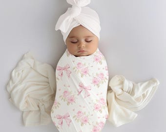 Pink Bow Blanket, Baby Shower Gift, Pink Bow Nursery, Coquette Aesthetic, Valentines Day baby, Newborn swaddle blanket, Baby girl blanket