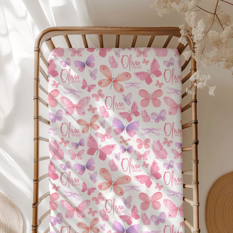 Personalized Baby Blanket, Butterfly Crib Sheet, Baby Changing Pad