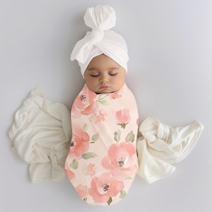 Baby Decke rosa Blumen, Baby Swaddle-Set, Swaddle-Decke, Geschenk für Neugeborene, Baby-Dusche-Geschenk, Swaddle-Set, Krankenhaus Baby