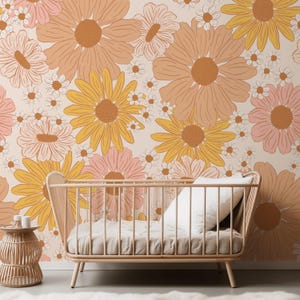 Floral Boho Peel and Stick Wallpaper: Baby Girl Nursery Decor