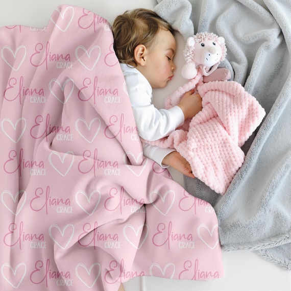 Personalized baby blanket, Heart baby blanket, Name Blanket baby, Baby girl blanket, Swaddle set, Baby shower gift, baby nursery girl