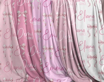 Manta personalizada para menina, Manta com laço para bebê, Manta com nome, Manta para bebê menina, Conjunto para enrolar bebê, Presente para chá de bebê, Quarto de bebê menina, Manta rosa