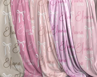 Manta personalizada para menina, Manta com laço para bebê, Manta com nome, Manta para bebê menina, Conjunto para enrolar bebê, Presente para chá de bebê, Quarto de bebê menina, Manta rosa