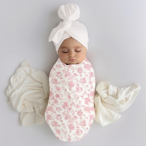 Pink Rose Baby Blanket, Baby girl swaddle set, Swaddle blanket gift, Baby shower gift, Swaddle set, Pink floral baby, French toile baby