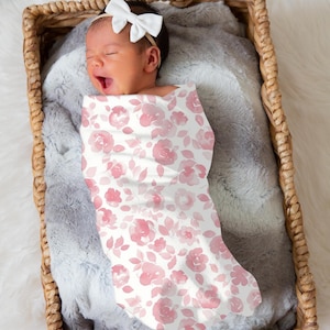 Manta para niña, conjunto de pañales para bebé, regalo de manta para bebé, regalo para baby shower, manta floral rosa para bebé, toile francés, niña rosa