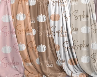Decke Mädchen, Kürbis Decke Baby, Herbst Name Decke, Halloween Mädchen Decke, Swaddle Set, Baby-Duschegeschenk, Neutral Decke