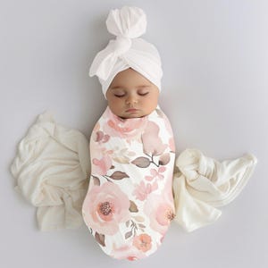 Baby Decke rosa Blumen, Baby Swaddle-Set, Swaddle-Decke, Geschenk für Neugeborene, Baby-Dusche-Geschenk, Swaddle-Set, Krankenhaus Baby