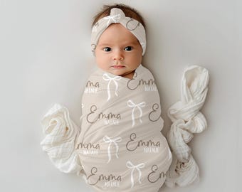 Personalized baby blanket, Bow baby blanket, Name Blanket baby, Baby girl blanket, Swaddle set, Baby shower gift, baby nursery girl