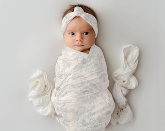 Baby Blanket, Baby girl swaddle, Blue Rose blanket, Swaddle blanket gift, Newborn girl gift, Baby shower gift, Swaddle set, Hospital baby