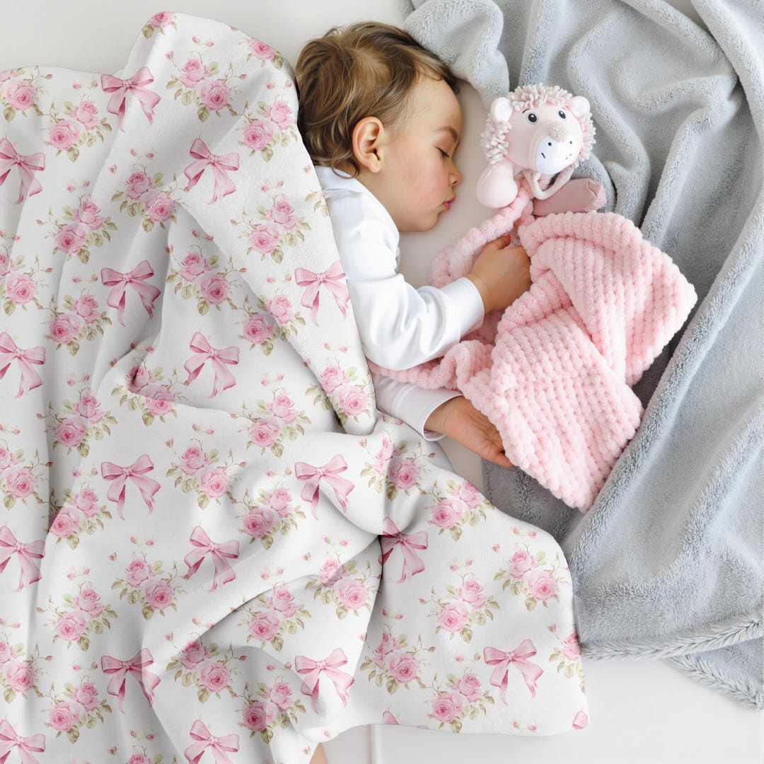Luigi Baby Blanket, Bows on New Light Pink