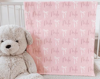 Personalized baby blanket, Bow baby blanket, Name Blanket baby, Baby girl blanket, Swaddle set, Baby shower gift, baby nursery girl