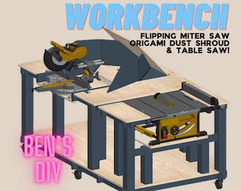 Workbench Plans ~ Flipping Miter Saw with Dust Shroud | Table Saw