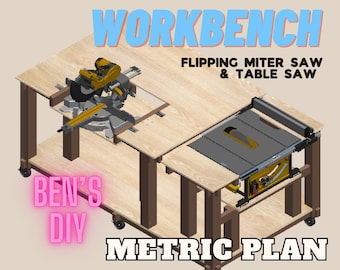 Planos de banco de trabajo métricos ~ Sierra ingletadora/sierra de mesa reversible