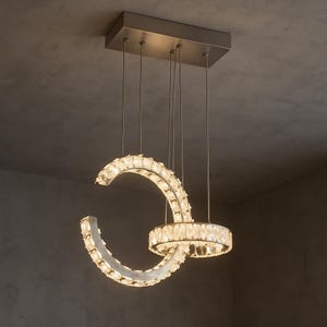 Luxury Crystal Chandelier Light | Gold Modern Ceiling Fixture | LED Bulbs Included | Dining Room or Foyer Lighting