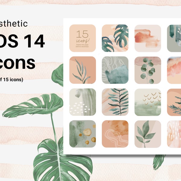 Bohemian IPhone iOS 14 App icons Theme Pack, Cream Beige Aesthetic Home Screen, Abstract App Icon Bundle