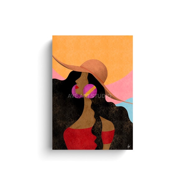 Minimalist, Black woman art, African woman, Africa, Giclée canvas print, Wall art, READY TO HANG stretched canvas, painting, Digital art