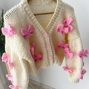 Crochet Cardigan - Pink Bow