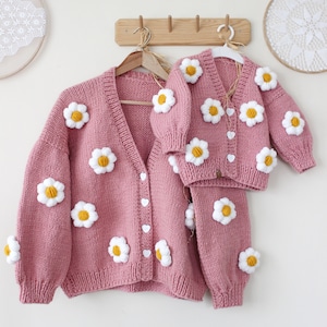 Mom-Daughter Daisy Cardigan Combination /Chunky Cardigan /Knit Cardigan /Knit Jacket /Mom And Daughter Combin