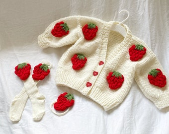 Big Strawberry Cardigan ,Knitted Handmade Baby Strawberry Cardigan, Unisex Baby Cardigan, Handknit Unisex Kids, Baby/toddler Cardigan