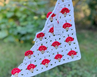 Handmade Crochet Mushroom Bandana ,Granny Square Headscarf for Women-Kids ,Boho Cottagecore Festival Hair Accessory ,Tie Back Head Wrap