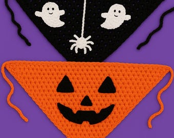 Pañuelo de Halloween de ganchillo hecho a mano, fantasma y calabaza, accesorio de disfraz