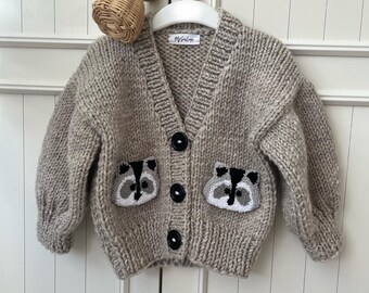 Handmade Knit Raccoon Cardigan – Baby & Toddler Sweater