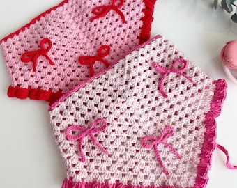 Handmade Ruffled Crochet Headband with Bow, Mommy & Me Cotton Bandana