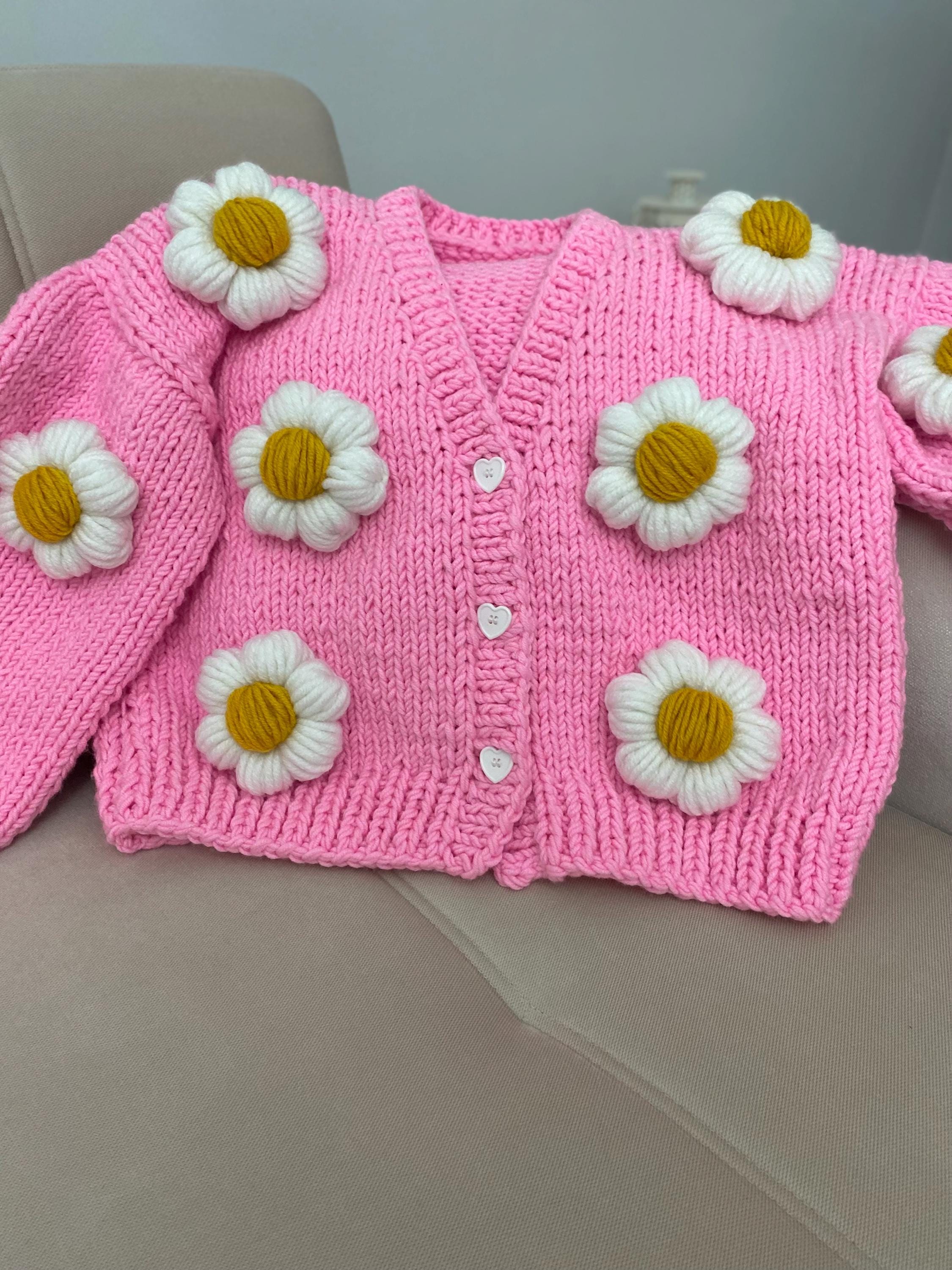 Handmade Daisy Cardigan: Chunky Floral Knitwear - Etsy