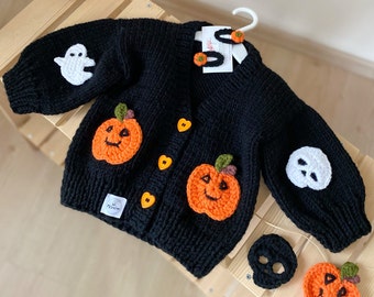 Halloween Baby Knit Cardigan , Baby Knit Sweater, Unisex Baby Clothes, Kids Winter Sweater , Handmade Baby Cardigan, Gifts for Kids