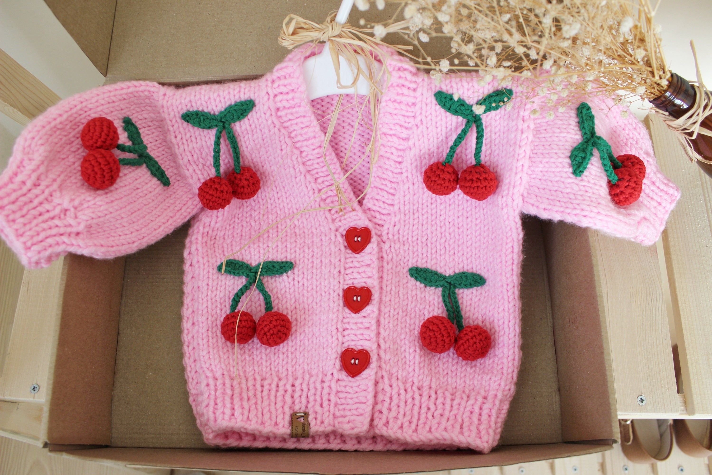 Cherry Pink Cardigan ,girl Cherry Cardigan,pink Pattern Sweater,easy  Cardigan Suit,birthday Gift,baby Gift - Etsy