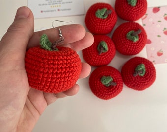 Apple oorbellen, gehaakte oorbellen, handgemaakte oorbellen, damesaccessoires, gepersonaliseerd, Amigurumi, Amigurumi oorbellen