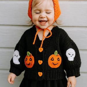 Halloween Baby Knit Cardigan , Baby Knit Sweater, Unisex Baby Clothes, Kids Winter Sweater , Handmade Baby Cardigan, Gifts for Kids image 5