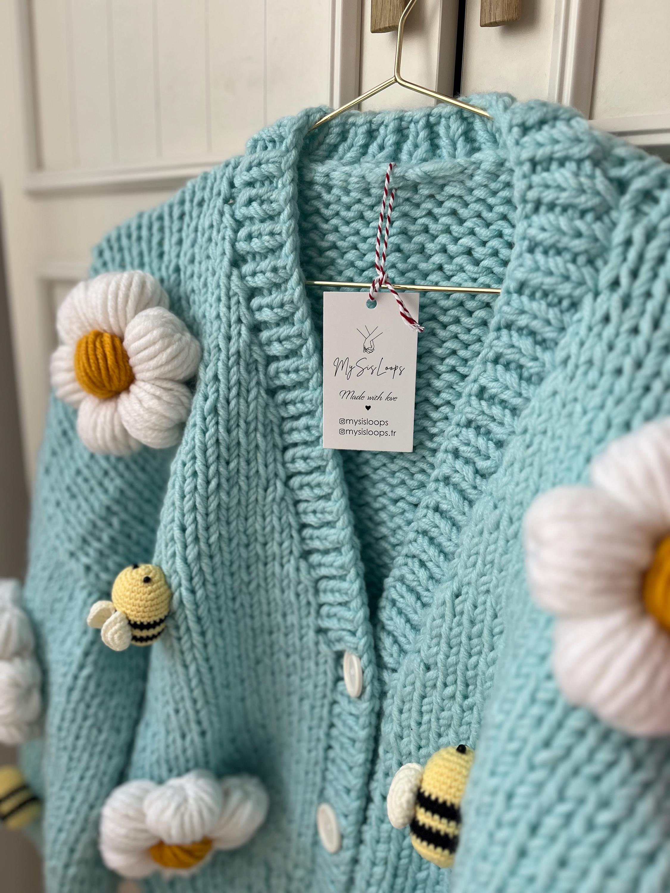 Daisies and Bees Cardigan |handmade Knit Cardigan | Chunky Crochet