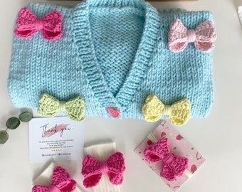 Candy Cardigan, Colourful Bows Cardigan,Baby Knit Products,Kids Sweaters,Kids Clothing,Knit Sweaters,Baby Gifts,Handmade