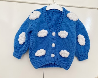 Cloudy Cardigan ,Unisex Cropped Cardigan, Design Cropped Cardigan,Gift for him,Birthday gift ,Knit Unisex Baby Sweater | Toddler Cardigan