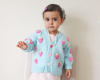 Cute Pink Strawberry Cardigan ,Knitted Handmade Baby Strawberry Cardigan, Unisex Baby Clothes, Baby/toddler Cardigan, Christmas Gift