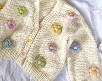 Soft Floral Cardigan , Chunky Knitwear , Handmade, Oversize