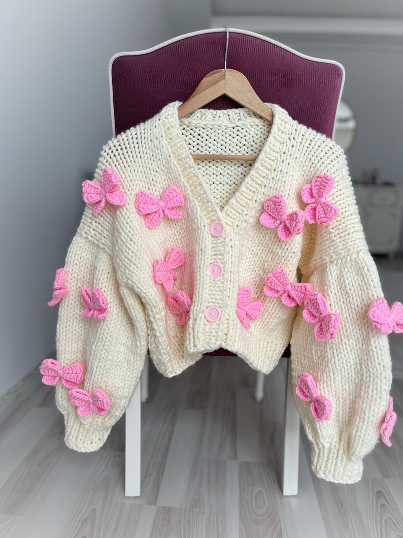 Knit Cardigan with Pink Bows