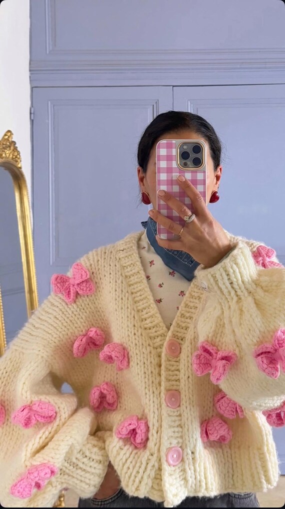 Lacey ribbon cardigan pink