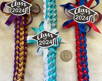 Graduation lei with Class of 2024 bow  | Single Braided Lei || Customized | Graduation gift