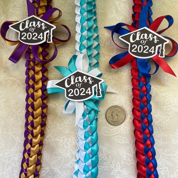 Graduation lei with Class of 2024 bow  | Single Braided Lei || Customized | Graduation gift