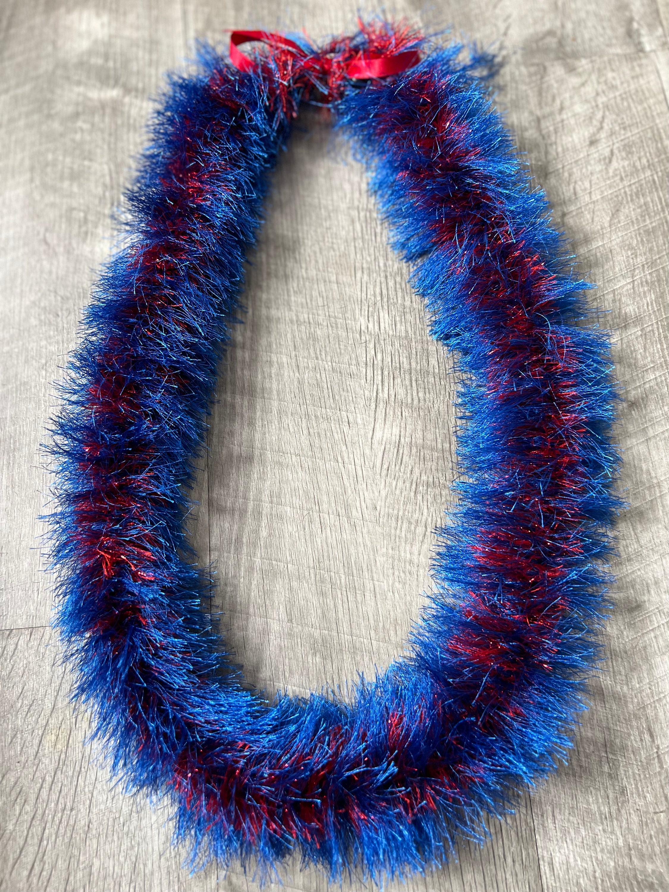 Thick Single Braided White and Burgundy Floral Eyelash Yarn Lei. maxresdefault.jpg main image 2