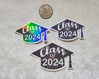 Class of 2024 | Graduation Sticket | Glitter Sticker | Holographic | Graduation Cap Stickers | Lei Addition