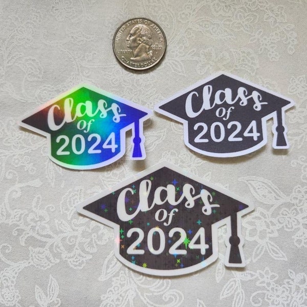 Class of 2024 | Graduation Sticket | Glitter Sticker | Holographic | Graduation Cap Stickers | Lei Addition